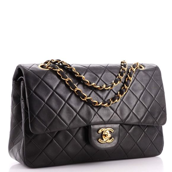 Chanel Vintage Classic Double Flap Bag Quilted Lambskin Medium Black - Picture 3 of 9